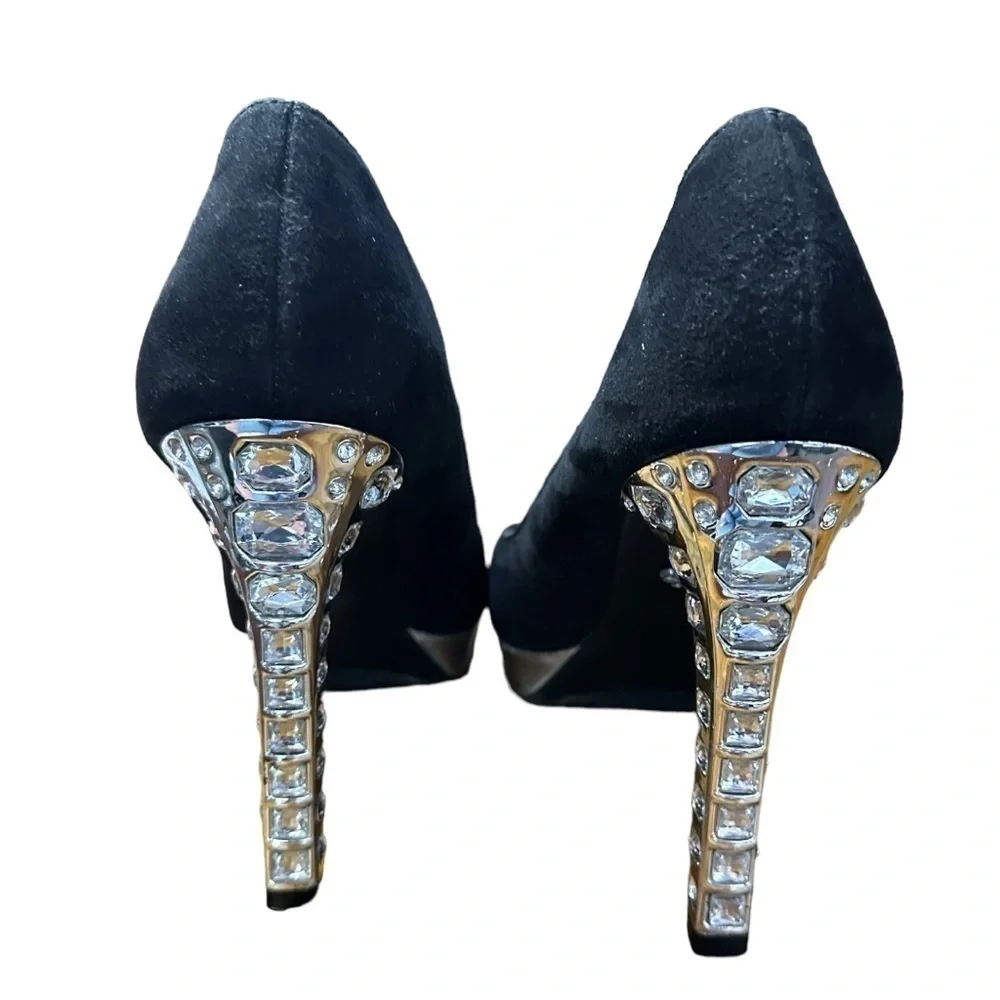 Simply Vera Vera Wang Black & Silver Platform Bling Heels Size 9 1/2